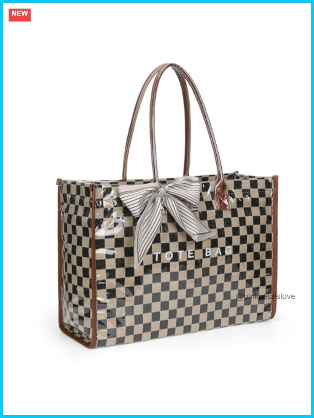 Large Plastic Tote Bag with Kraft Paper Letter Print, Spacious Hobo Handbag for